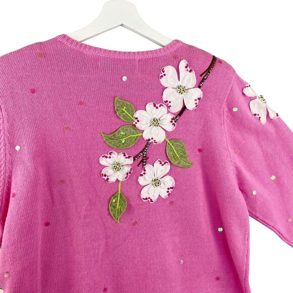 Design Options By Philip & Jane Gordon Sweater Ex-Large Pink Cardigan Sequin NEW - Picture 4 of 9